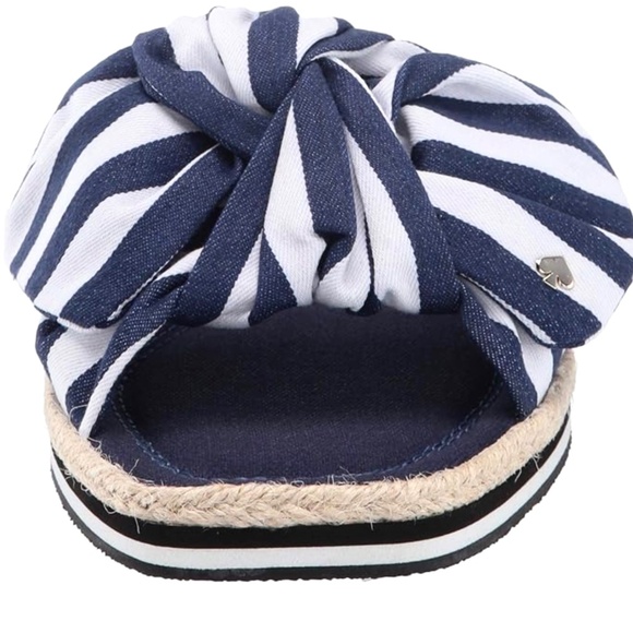 Kate Spade Caliana Stripe Slide Sandal Navy White Flat Designer Summer Shoe 8.5 - Picture 5 of 12